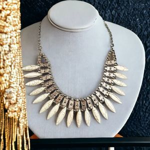 Tribal Cleopatra Necklace Bib Faux Turquoise Copper Rhinestone Statement Jewel